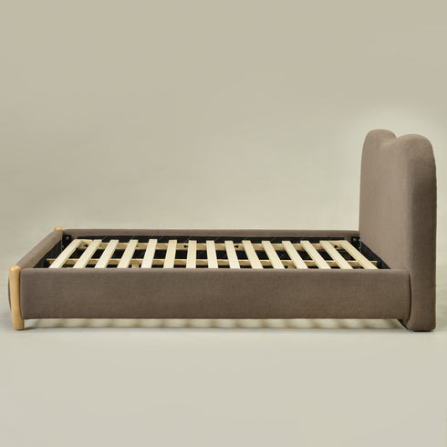 Dorothy Linen Platform Bed with Headboard – Teddy Brown Modern Upholstered Double Bed Frame | Platform Beds | Kinwell Furniture | Bedroom Bed Frame