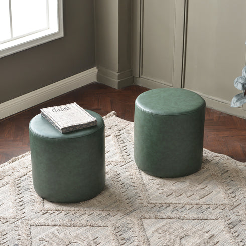 Elof Faux Leather Ottoman - 18" & 24" Round Ottoman | Small Space Furniture | Kinwell Furniture | Leather Accent Stool