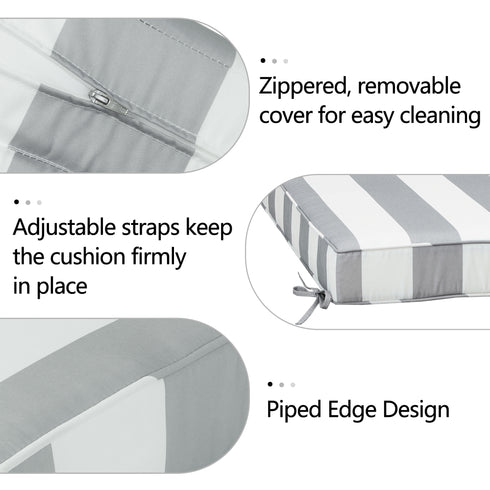 Ranu Extra Thick Outdoor Cushion Set – Gray Striped Patio Chair Cushions | Outdoor Seat & Back Cushions | Weather-Resistant Outdoor Cushions | Kinwell Furniture