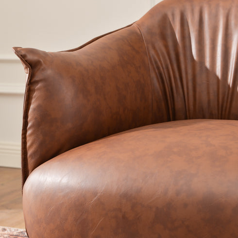 Kadar Leather Barrel Chair-Brown Modern Leather Chair | Accent Chairs | Kinwell Furniture | Barrel Chairs