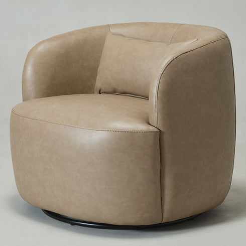 Ashlie Faux Leather Swivel Chair - Khaki Swivel Armchair | Faux Leather Accent Chairs | Kinwell Furniture | Modern Swivel Chairs