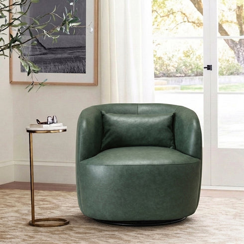 Ashlie Faux Leather Swivel Chair - Green Faux Leather Swivel Chair | Modern Barrel Chairs | Kinwell Furniture | Swivel Accent Chairs