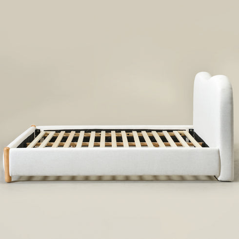 Dorothy Linen Platform Bed with Headboard – White Modern Upholstered Double Bed Frame | Platform Beds | Kinwell Furniture | Bedroom Bed Frame