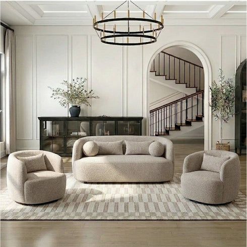 Ashlie Bouclé Loveseat | Taupe Loveseat | Kinwell Furniture | Super Comfy Loveseats & Modern Curved Loveseats