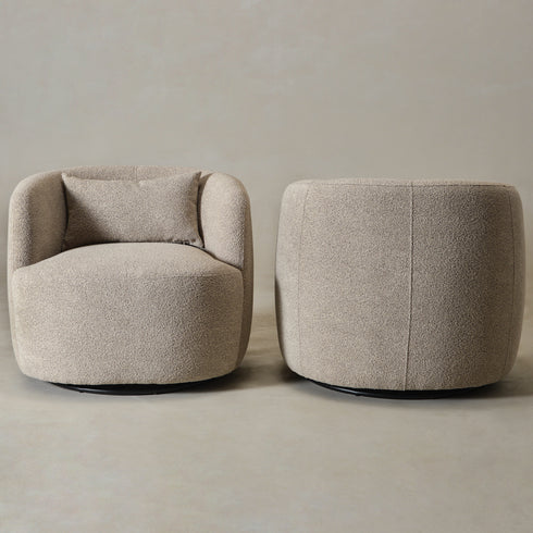 Ashlie Bouclé Swivel Barrel Chair - Taupe Modern Swivel Chair | Swivel Accent Chairs | Kinwell Furniture | Swivel Armchairs