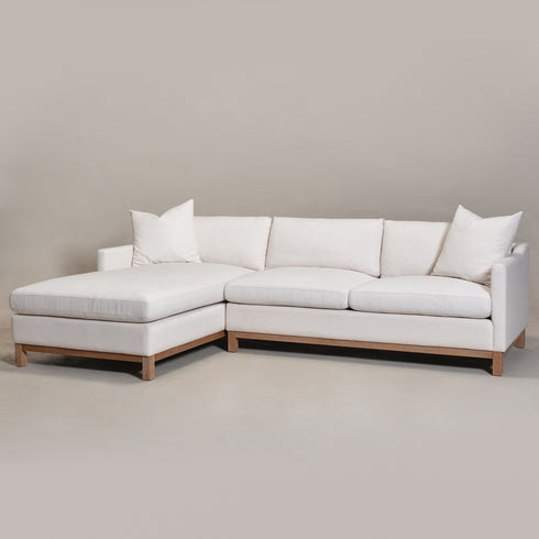 Cream Goose Down Sectional Sofa | L-Shape Down Filled Sectional with Chaise | Cream Upholstered Sectional Sofa | Modern Cream Sectional Couch | Soft Down Sectional Sofa