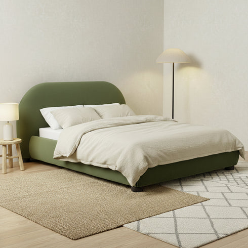 Harriet Vevlet Platform Bed with Wood Legs