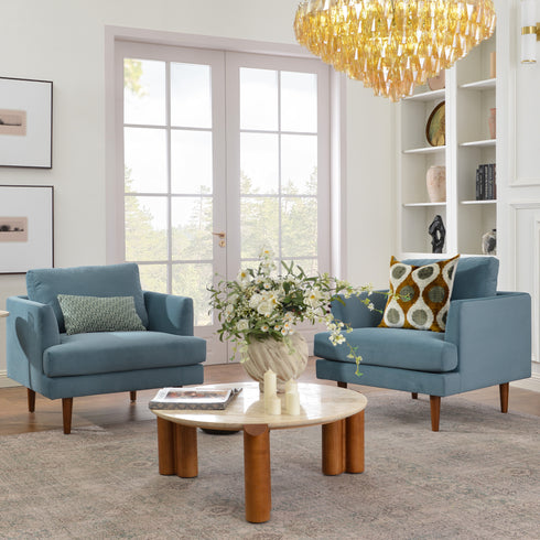 Upholstered Armchair – Blue Square Arm Accent Chair | Performance Fabric Armchair | Kinwell Furniture | Scandinavian, Timeless Design