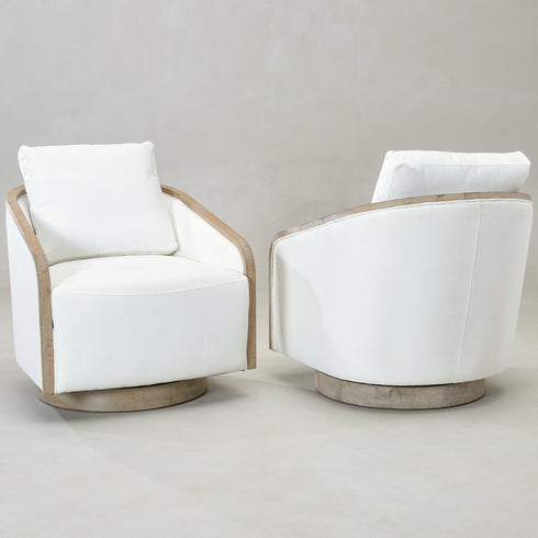 Barnett Swivel Barrel Chair - Pearl White Modern Swivel Chair | Swivel Accent Chairs | Kinwell Furniture | Swivel Armchairs