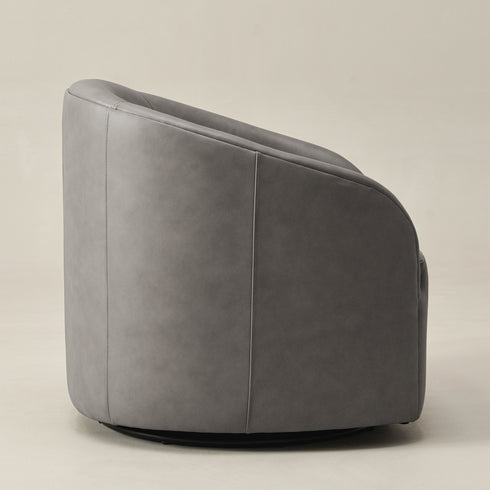 Susie Leather Swivel Barrel Chair - Gray Modern Swivel Chair | Swivel Accent Chairs | Kinwell Furniture | Swivel Armchairs
