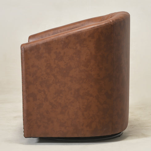 Logan Faux Leather Tufted Swivel Club Chair - Brown Mid Century Modern Swivel Chair | Waiting Room Swivel Chairs| Kinwell Furniture | Designer Swivel Chairs