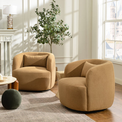 Ashlie Chenille Swivel Barrel Chair - Brown Modern Swivel Chair | Swivel Accent Chairs | Kinwell Furniture | Swivel Armchairs
