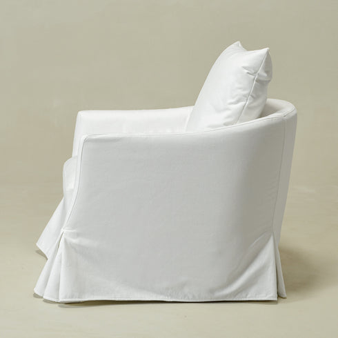 Eliza Slipcover Swivel Barrel Chair – White Swivel Armchair | Washable Slipcover Chair | Kinwell Furniture | Cozy Lounge Chair