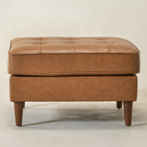 Tiziano Tufted Ottoman – Faux Leather Rectangular Footrest & Accent Seat | Mid-Century Upholstered Pouf | Camel Ottoman