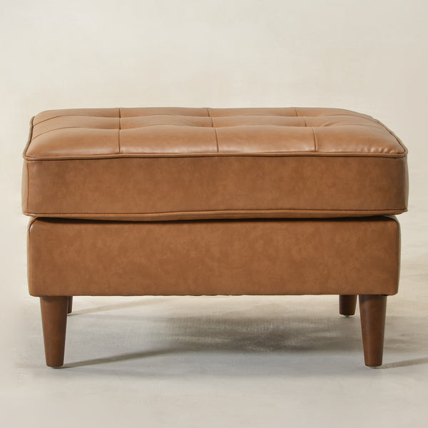 Tiziano Tufted Ottoman – Faux Leather Rectangular Footrest & Accent Seat | Mid-Century Upholstered Pouf | Camel Ottoman