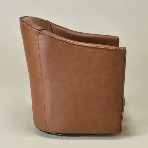 Lawton Faux Leather Tufted Swivel Chair – Brown Industrial Modern Swivel Chair | Faux Leather Office & Lounge Chair | Kinwell Furniture | High Back Chair