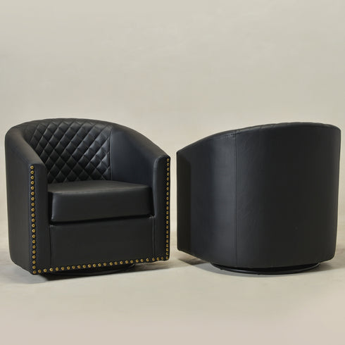 Logan Faux Leather Tufted Swivel Club Chair - Swivel Accent Chair | Living Room Swivel Chairs | Kinwell Furniture | Best Swivel Chairs