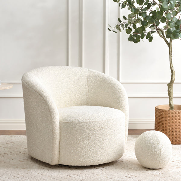 Everitte Bouclé Swivel Barrel Chair - Cream Modern Swivel Chair | Swivel Accent Chairs | Kinwell Furniture | Swivel Armchairs