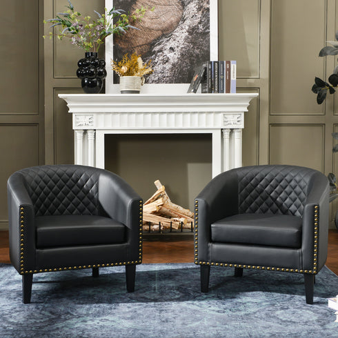 Logan Faux Leather Tufted Club Chair - Black Accent Chair | Decorative Accent Chairs | Kinwell Furniture | Modern Accent Chairs