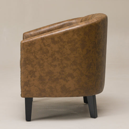 Logan Faux Leather Tufted Club Chair - Coffee Accent Chair | Decorative Accent Chairs | Kinwell Furniture | Modern Accent Chairs
