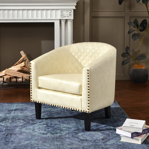Logan Faux Leather Tufted Club Chair - Cream Accent Chair | Decorative Accent Chairs | Kinwell Furniture | Modern Accent Chairs