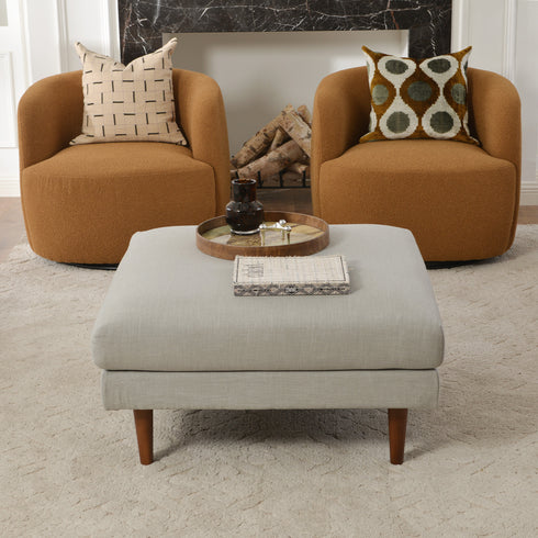 Albert Linen Blend Ottoman – Footrest & Pouf | Living Room Accent Seat | Kinwell Furniture | Contemporary Ottoman | Light Gray