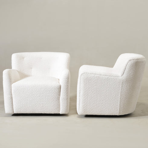 Vestie Chenille Swivel Barrel Chair - Cream Mid Century Modern Swivel Chair | Waiting Room Swivel Chairs| Kinwell Furniture | Designer Swivel Chairs