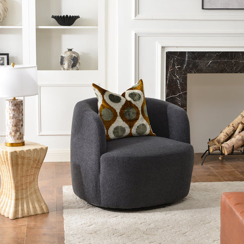 Ashlie Bouclé Swivel Barrel Chair - Comfy Swivel Chair | Accent Swivel Chairs | Kinwell Furniture | Mid Century Swivel Chairs