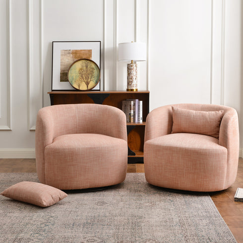 Ashlie Linen Swivel Barrel Chair - Coral Modern Swivel Chair | Swivel Accent Chairs | Kinwell Furniture | Swivel Armchairs