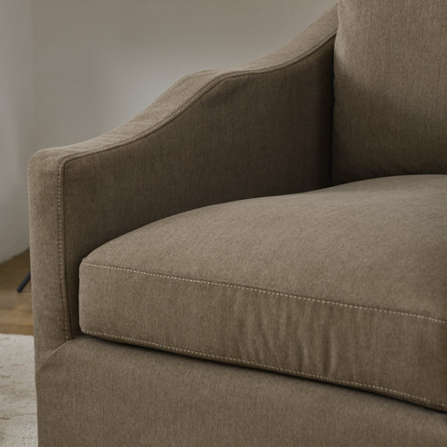 Charles Slipcover Swivel Barrel Chair – Brown Modern Swivel Chair | Slipcover Swivel Chairs | Kinwell Furniture | Swivel Armchairs