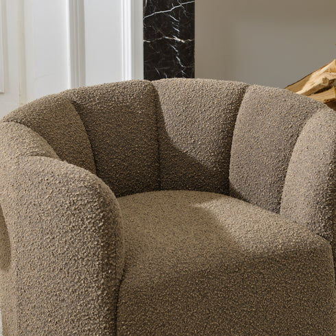 Wilton Bouclé Swivel Barrel Chair - Teddy Brown Petal Back Modern Swivel Chair | Swivel Accent Chairs | Kinwell Furniture | Swivel Armchairs