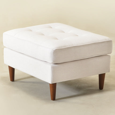 Tiziano Tufted Ottoman – Linen Rectangular Footrest & Accent Seat | Mid-Century Upholstered Pouf | Ivory Ottoman