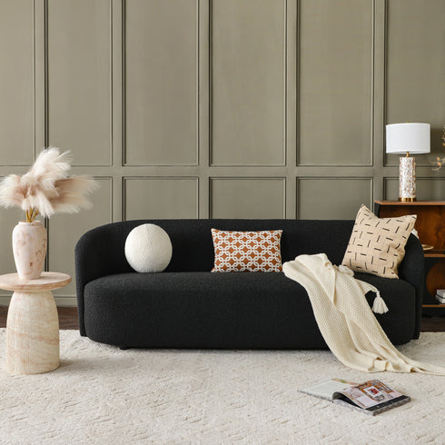 Everitte Bouclé Loveseat Sofa & Swivel Barrel Chair Set | Modern Fabric Loveseat Couch & Accent Swivel Chair | Kinwell Furniture | Comfortable Loveseat Sofa & Swivel Armchair Combo | Modern Living Room Furniture Set