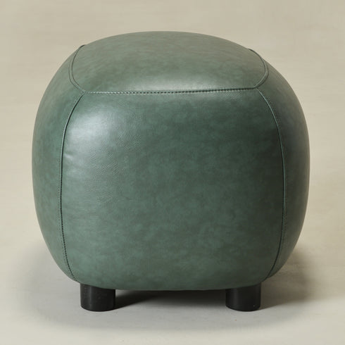 Elmer Faux Leather Ottoman – Round Green Ottoman | Decorative Ottoman | Kinwell Furniture | Modern Faux Leather Furniture
