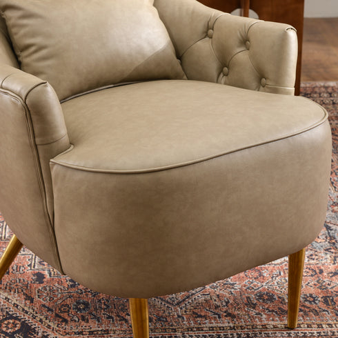 Letitia Faux Leather Wingback Chair - Khaki Accent Chair | Decorative Faux Leather Chairs | Kinwell Furniture | Modern Wingback Accent Chairs
