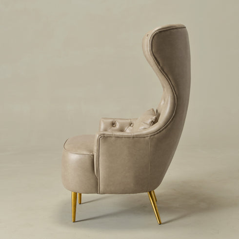 Letitia Faux Leather Wingback Chair - Khaki Accent Chair | Decorative Faux Leather Chairs | Kinwell Furniture | Modern Wingback Accent Chairs