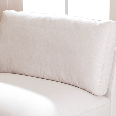 Linen Blend Down Feather Upholstered Accent Chair – Cream Modern Armless Slipper Chair | Goose Down Filled Lounge Chair with Removable Cushions | Kinwell Furniture | Extra Wide Accent Chair