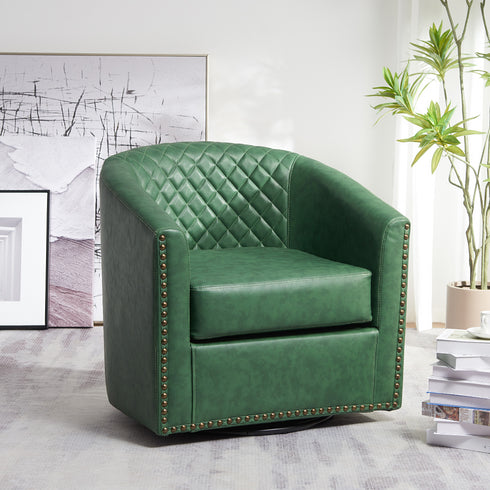 Logan Faux Leather Tufted Swivel Club Chair - Green Modern Swivel Chair | Swivel Accent Chairs | Kinwell Furniture | Swivel Armchairs