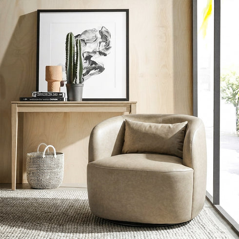 Ashlie Faux Leather Swivel Chair - Khaki Swivel Armchair | Faux Leather Accent Chairs | Kinwell Furniture | Modern Swivel Chairs