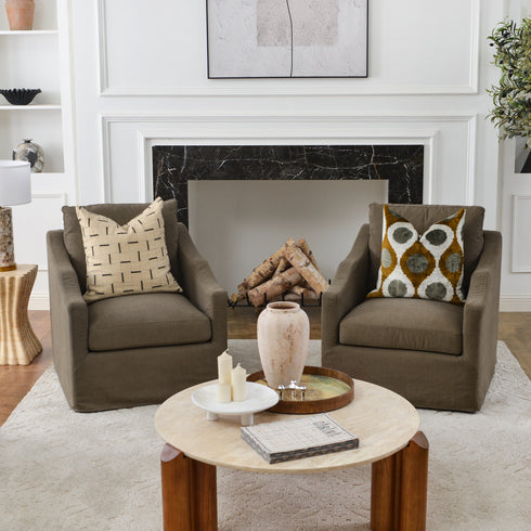 Charles Slipcover Swivel Barrel Chair – Brown Modern Swivel Chair | Slipcover Swivel Chairs | Kinwell Furniture | Swivel Armchairs