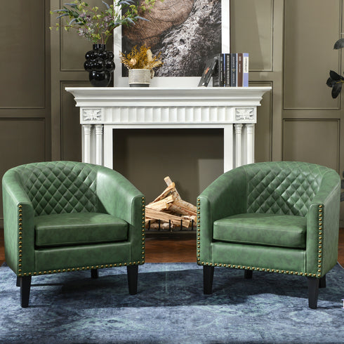 Logan Faux Leather Tufted Club Chair - Green Accent Chair | Decorative Accent Chairs | Kinwell Furniture | Modern Accent Chairs