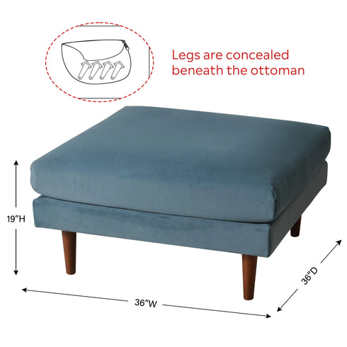 Albert Linen Blend Ottoman – Footrest & Pouf | Living Room Accent Seat | Kinwell Furniture | Contemporary Ottoman | Blue