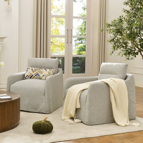 Clara Linen Slipcover Swivel Chair