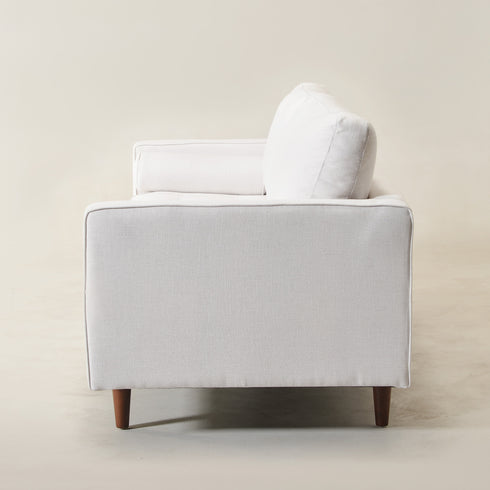 Tiziano Tufted 3-Seater Sofa – Ivory Linen Couch with Accent Pillows | Mid-Century Modern Sofa | Kinwell Furniture