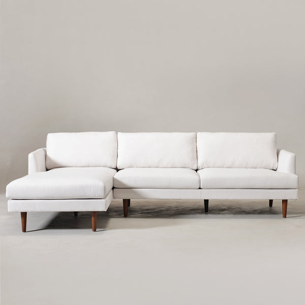 Samuel Tapered Arm Two-Piece Sectional – Linen Ivory Modular Chaise Sectional Sofa | 3-Seater Couch | Kinwell Furniture | Elegant Modern Design