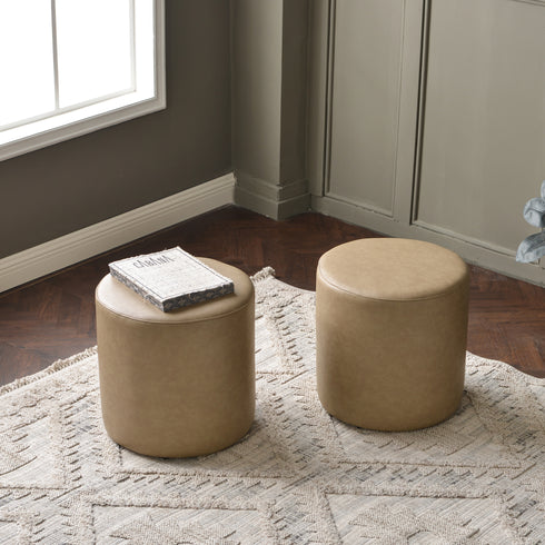 Elof Faux Leather Ottoman - Minimalist Design Ottoman | Space-Saving Pouf | Kinwell Furniture | Elegant Home Decor