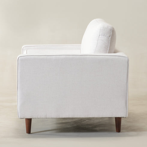 Tiziano Tufted Armchair – Ivory Linen Accent Chair with Pillows | Mid-Century Lounge Chair | Kinwell Furniture