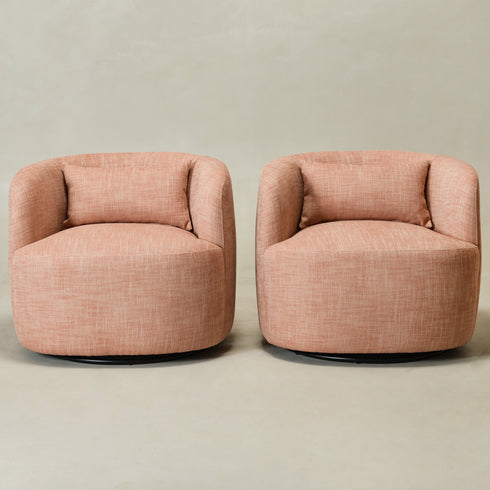 Ashlie Linen Swivel Barrel Chair - Coral Modern Swivel Chair | Swivel Accent Chairs | Kinwell Furniture | Swivel Armchairs