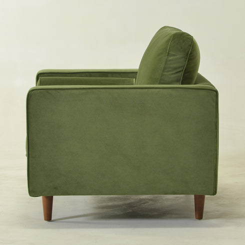 Tiziano Tufted Armchair – Green Velvet Accent Chair with Pillows | Mid-Century Lounge Chair | Kinwell Furniture