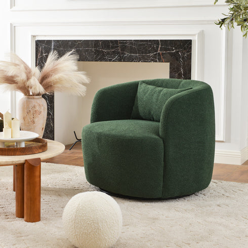 Ashlie Bouclé Swivel Barrel Chair - Comfy Swivel Chair | Accent Swivel Chairs | Kinwell Furniture | Mid Century Swivel Chairs
